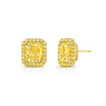 Rahaminov Diamonds Engagement - Radiant Cut 3.04 ct 18K Yellow Gold Halo Fancy Diamond Stud Earrings | Manfredi Jewels