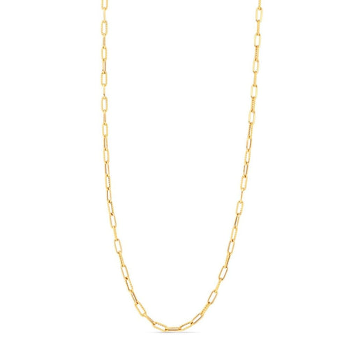 Designer Gold 18K Yellow Gold Shiny & Fluted Paperclip Chain 17" Necklace