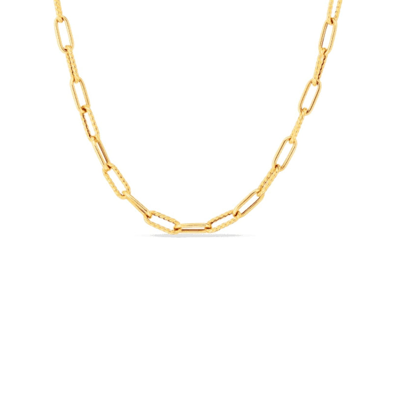 Designer Gold 18K Yellow Gold Shiny & Fluted Paperclip Chain 17" Necklace