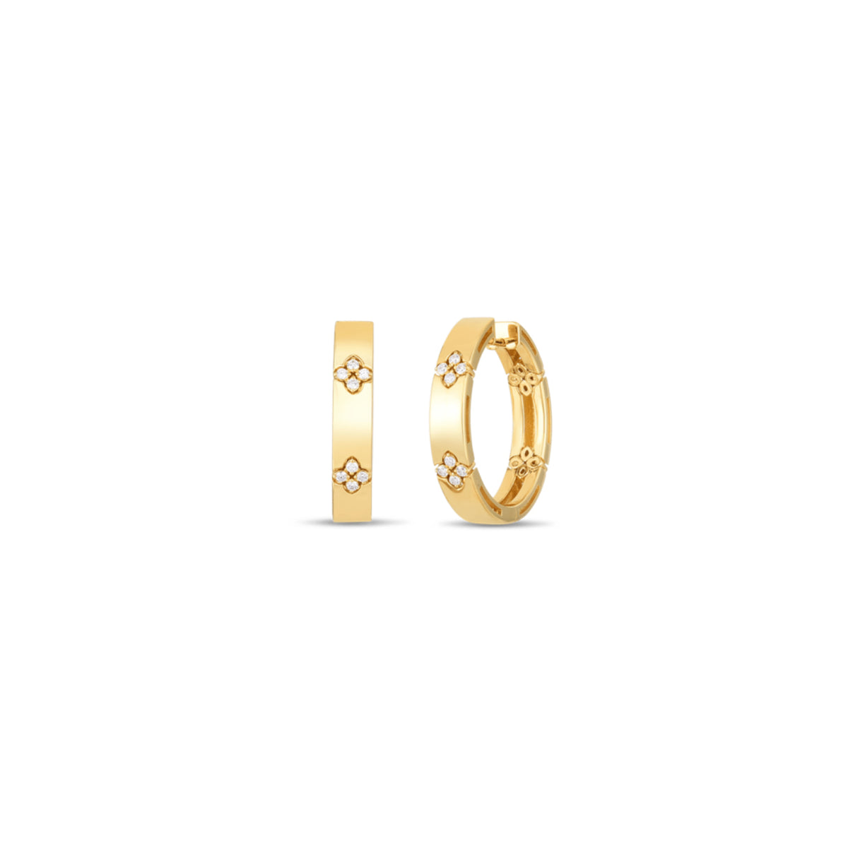 Roberto Coin - 18K Yellow Gold Diamond Love in Verona Large Flower Hoop Earrings | Manfredi Jewels