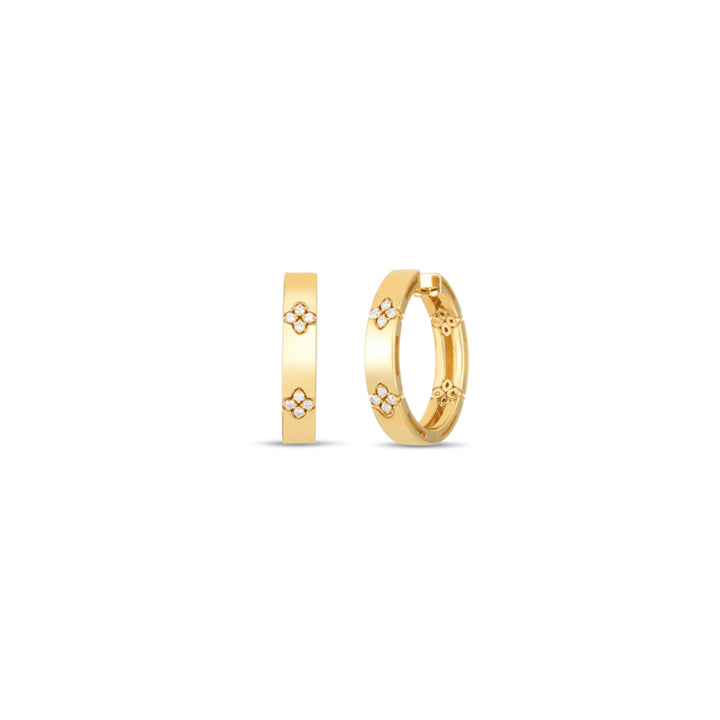 Roberto Coin - 18K Yellow Gold Diamond Love in Verona Large Flower Hoop Earrings | Manfredi Jewels
