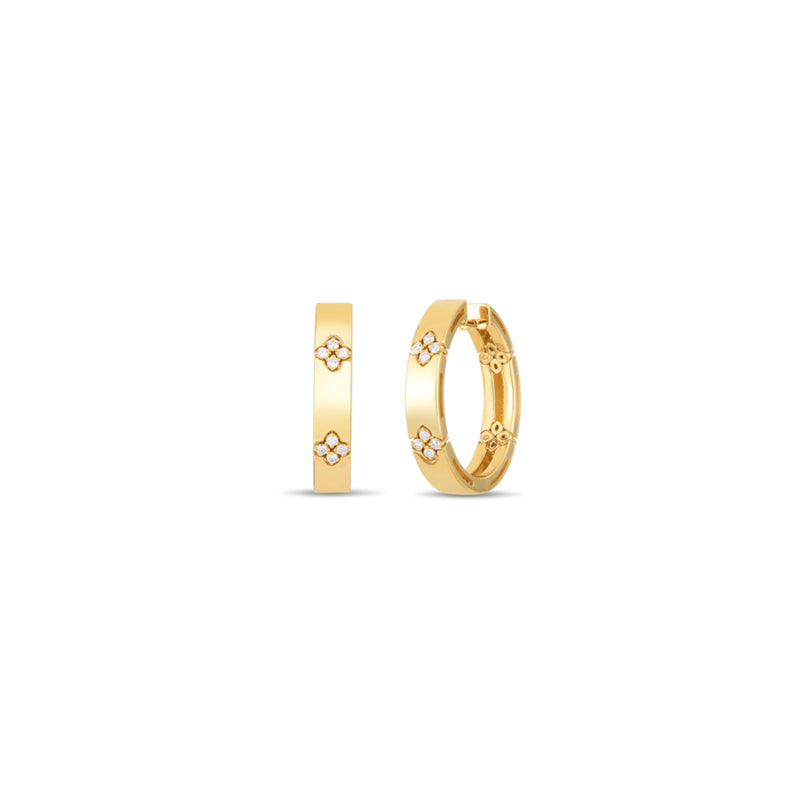 Roberto Coin - 18K Yellow Gold Diamond Love in Verona Large Flower Hoop Earrings | Manfredi Jewels
