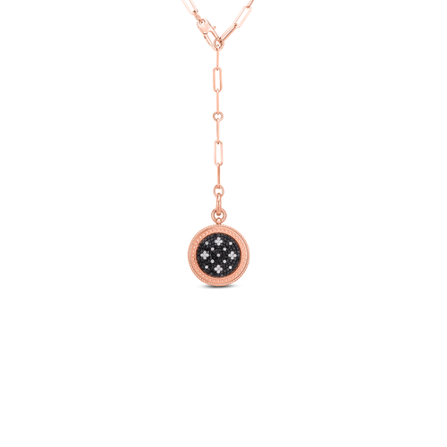 Roberto Coin Jewelry - 18K ROSE VENETIAN PRINCESS BLK & WHT DIAMOND MEDALLION W. EDGE DETAIL ON LINK CHAIN | Manfredi Jewels