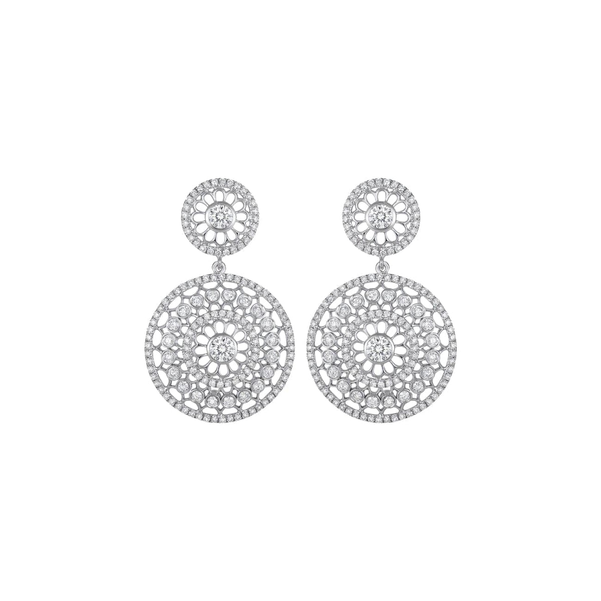 Roberto Coin Jewelry - Cento 18K White Gold Small Rosette Diamond Drop Earrings | Manfredi Jewels
