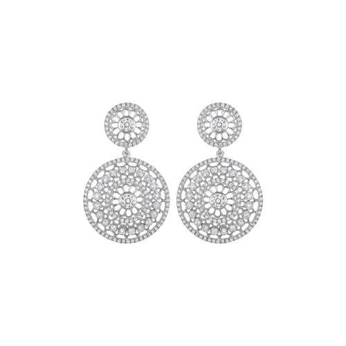 Roberto Coin Jewelry - Cento 18K White Gold Small Rosette Diamond Drop Earrings | Manfredi Jewels