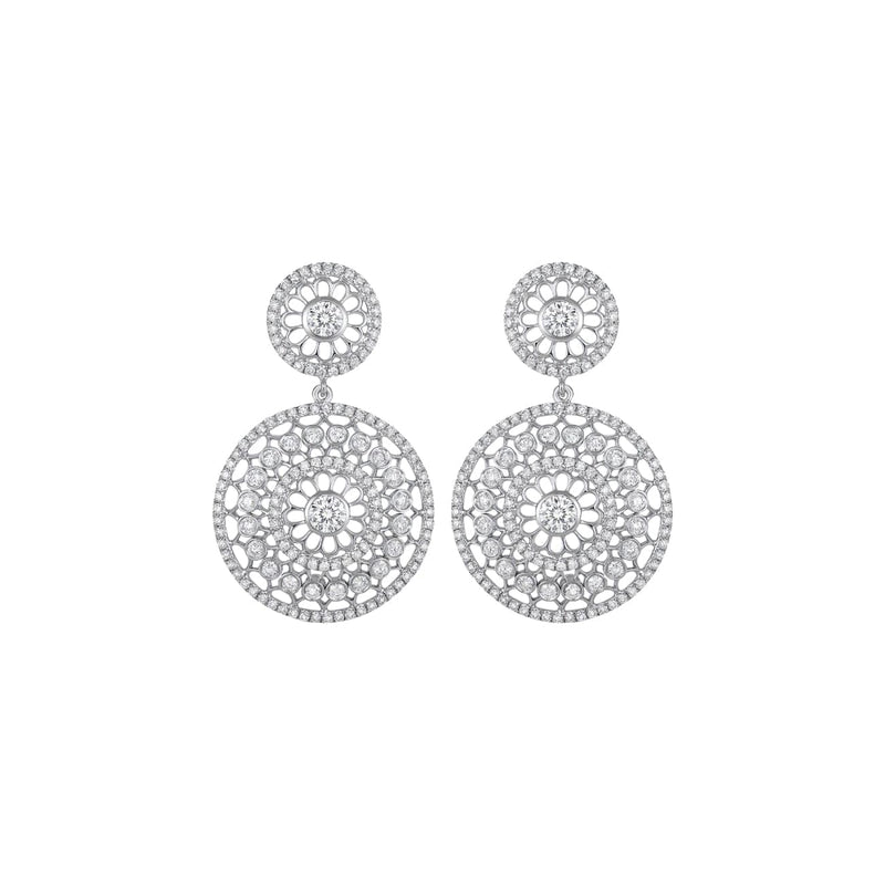 Roberto Coin Jewelry - Cento 18K White Gold Small Rosette Diamond Drop Earrings | Manfredi Jewels