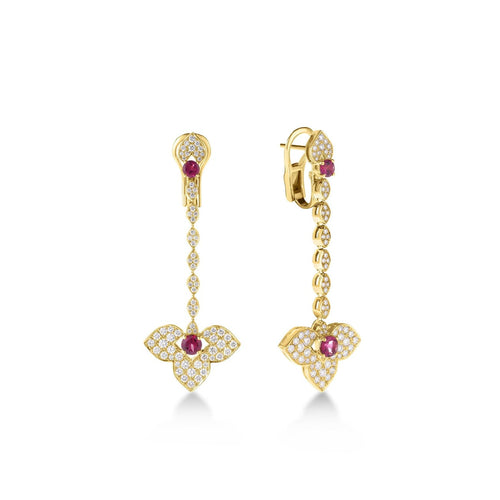 Roberto Coin Jewelry - Chiara 18K Yellow Gold Diamond & Rubellite Dangle Earrings | Manfredi Jewels