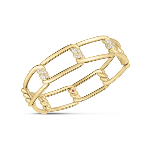 Cialoma 18K Yellow Gold Hinged Diamond Accent Bangle Bracelet