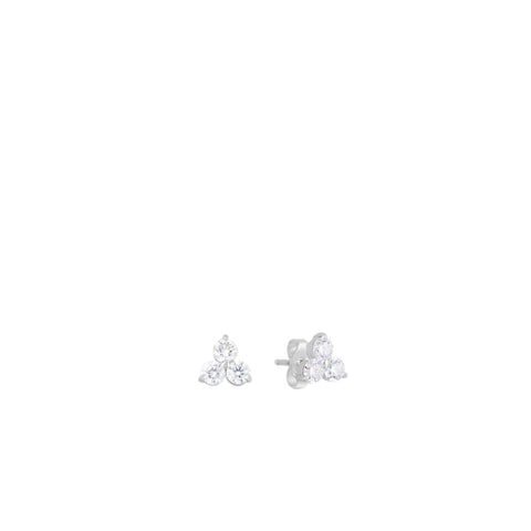 Classic 18K White Gold Diamond 3 Stone Cluster Studs Earrings