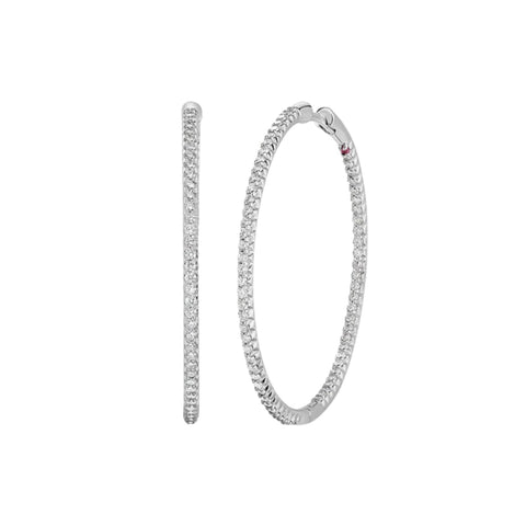 Classic 18K White Gold Medium Diamond Hoop Earrings