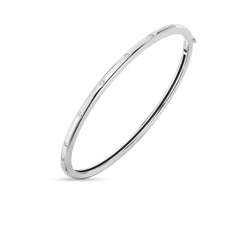 Roberto Coin Jewelry - Classica 18K White Gold Medium Width Diamond Accent Bangle Bracelet | Manfredi Jewels