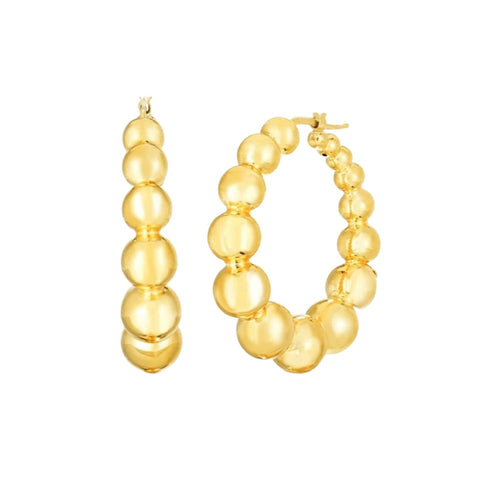 Designer 18K Yellow Gold Graduated Bead Hoop Earrings