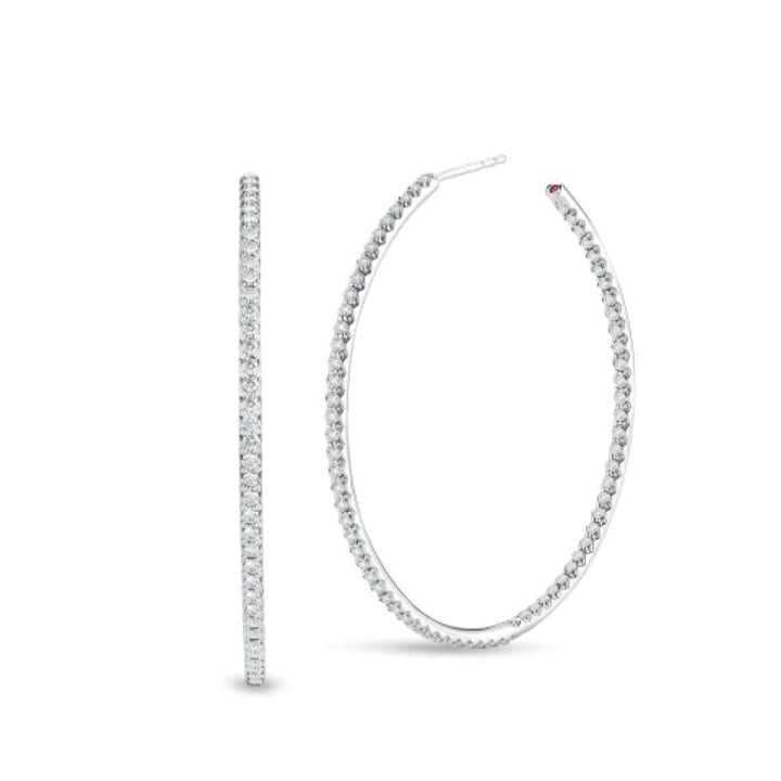 Roberto Coin Jewelry - Designer Gold 18K White Gold Extra Large Inside Outside Diamond Hoop Earrings | Manfredi Jewels