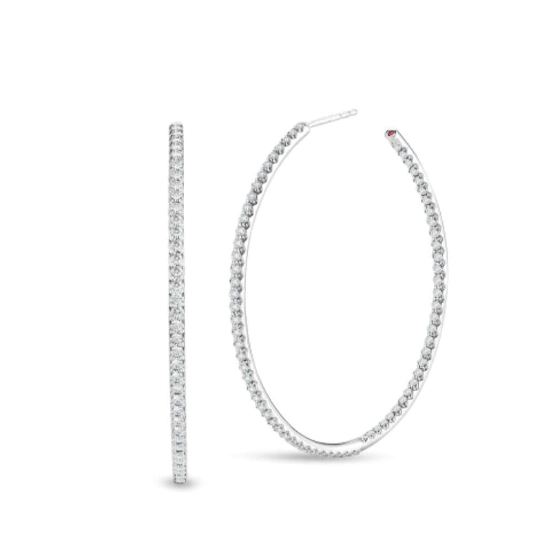 Roberto Coin Jewelry - Designer Gold 18K White Extra Large Inside Outside Diamond Hoop Earrings | Manfredi Jewels