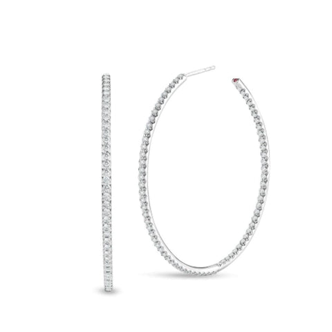 Designer Gold 18K White Gold Extra Large Inside Outside Diamond Hoop Earrings