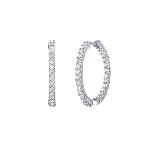 Roberto Coin Jewelry - Designer Gold 18K White Petite Inside Outside Diamond Hoop Earrings | Manfredi Jewels