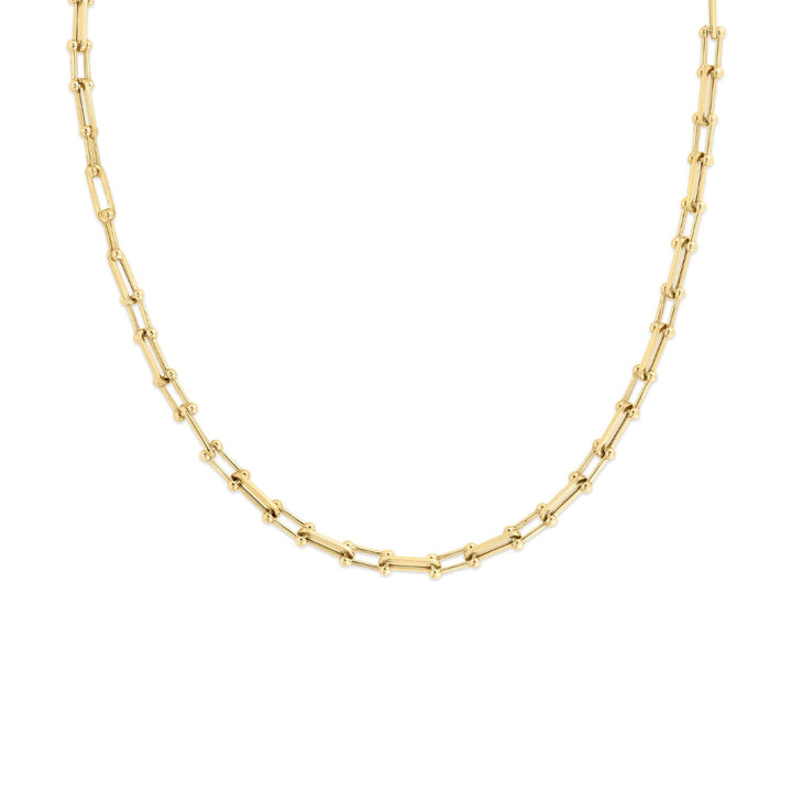 Roberto Coin Jewelry - 18K Yellow Gold Designer Alternating Beaded End and Paperclip Link 17 Inch Chain | Manfredi Jewels