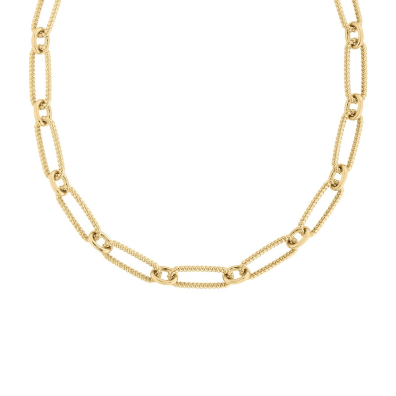 Roberto Coin Jewelry - Designer Gold 18K Yellow Alternating Fluted Paperclip & Oval Link Necklace | Manfredi Jewels