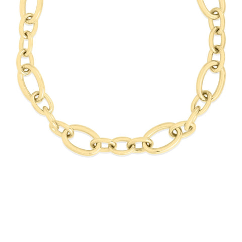 Designer Gold 18K Yellow Gold Alternating Oval Link Chain Necklace