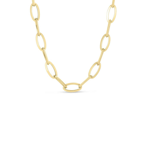Roberto Coin Jewelry - Designer Gold 18K Yellow Knife Edge Oval Link Chain Necklace | Manfredi Jewels