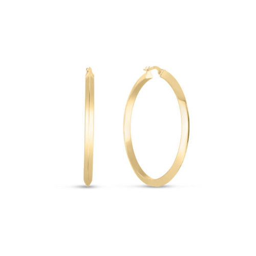 Roberto Coin Jewelry - Designer Gold 18K Yellow Gold Medium Knife Edge Hoop Earrings | Manfredi Jewels