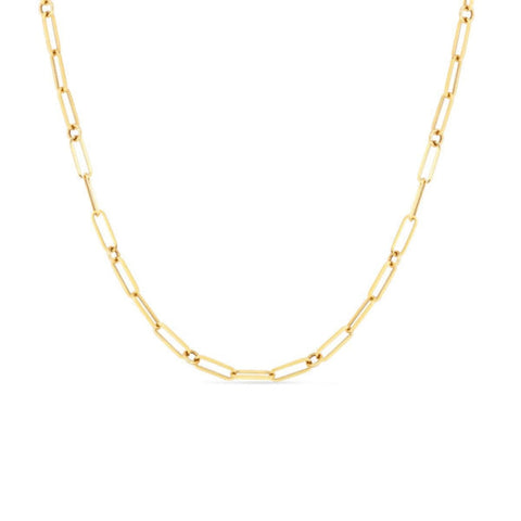 Designer Gold 18K Yellow Gold Paperclip and Round Necklace