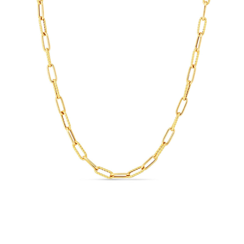 Roberto Coin Jewelry - Designer Gold 18K Yellow Shiny & Fluted Paperclip Chain Necklace | Manfredi Jewels