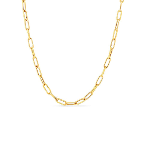 Designer Gold 18K Yellow Gold Shiny & Fluted Paperclip Chain Necklace