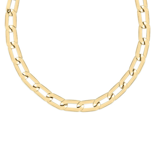 Roberto Coin Jewelry - Designer Gold 18K Yellow Squared Edge Paperclip Link Chain 17’ Necklace | Manfredi Jewels
