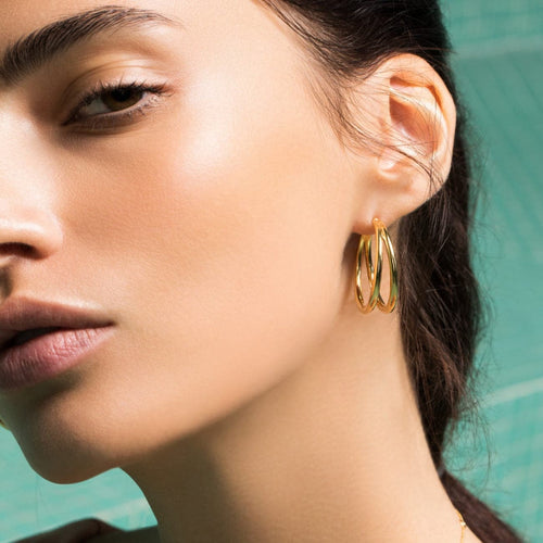 Roberto Coin Jewelry - Designer Gold 18K Yellow Thin Double Hoop Earrings | Manfredi Jewels