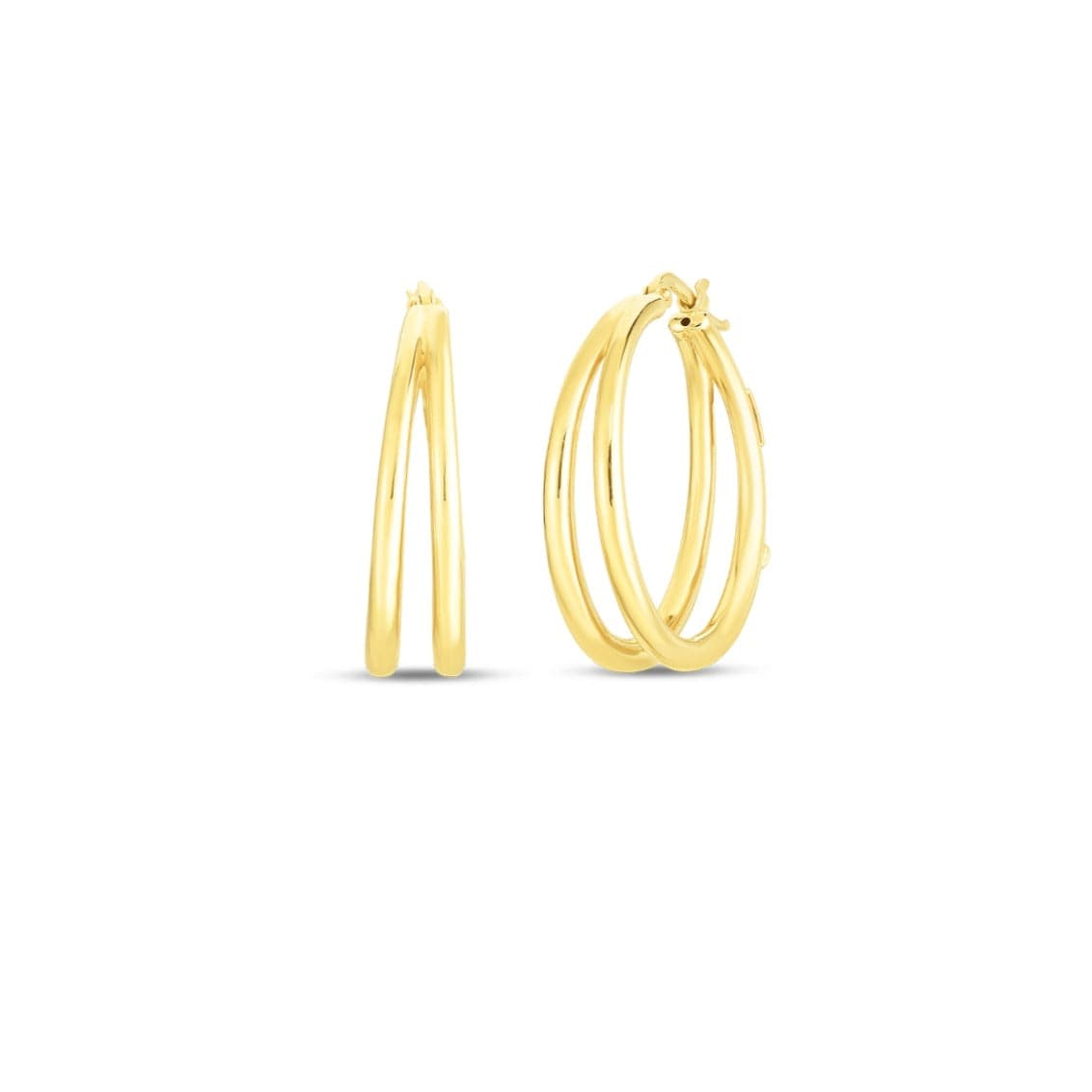 Roberto Coin Jewelry - Designer Gold 18K Yellow Gold Thin Double Hoop Earrings | Manfredi Jewels