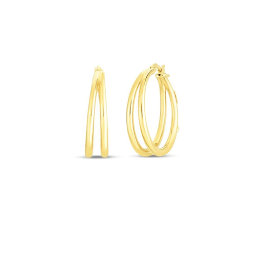 Roberto Coin Jewelry - Designer Gold 18K Yellow Thin Double Hoop Earrings | Manfredi Jewels
