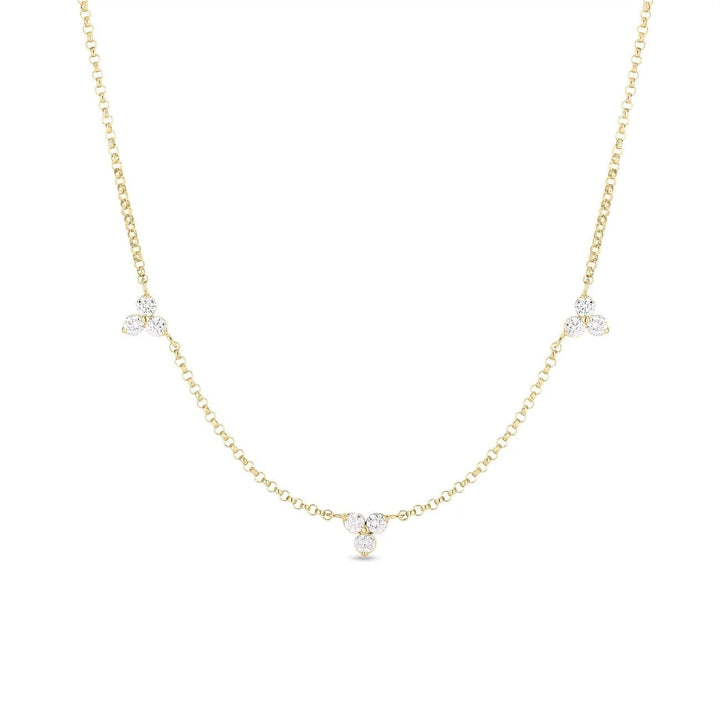 Roberto Coin Jewelry - Diamonds By The Inch 18K Yellow Gold 3 Station Flower Diamond Necklace | Manfredi Jewels