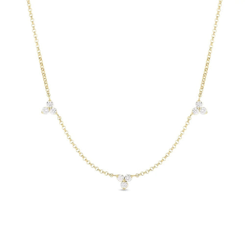 Roberto Coin Jewelry - Diamonds By The Inch 18K Yellow Gold 3 Station Flower Diamond Necklace | Manfredi Jewels