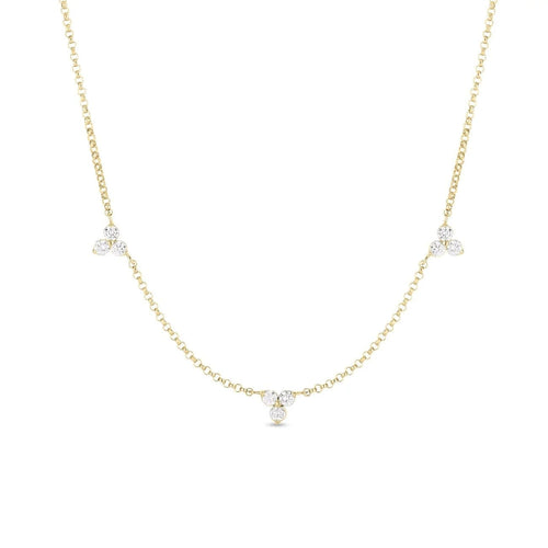 Roberto Coin Jewelry - Diamonds By The Inch 18K Yellow Gold 3 Station Flower Diamond Necklace | Manfredi Jewels