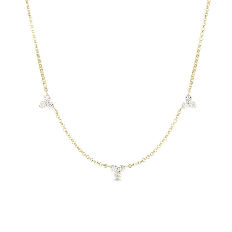 Roberto Coin Jewelry - Diamonds By The Inch 18K Yellow Gold 3 Station Flower Diamond Necklace | Manfredi Jewels