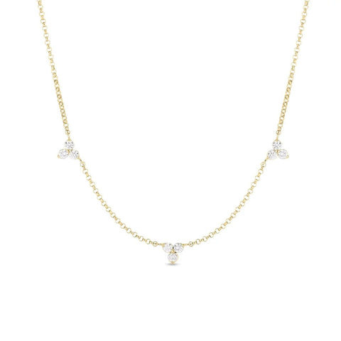 Diamonds By The Inch 18K Yellow Gold 3 Station Flower Diamond Necklace