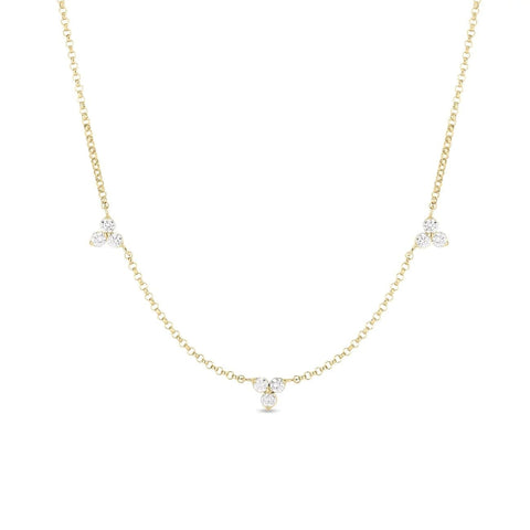 Diamonds By The Inch 18K Yellow Gold 3 Station Flower Diamond Necklace