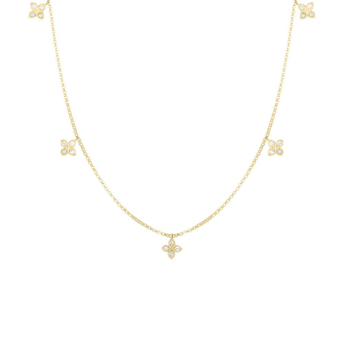 Roberto Coin Jewelry - Diamonds By The Inch 18K Yellow Gold Dangling 5 Station Flower Diamond Necklace | Manfredi Jewels