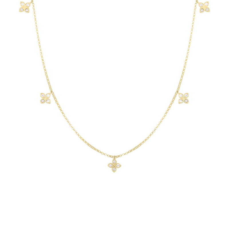 Roberto Coin Jewelry - Diamonds By The Inch 18K Yellow Gold Dangling 5 Station Flower Diamond Necklace | Manfredi Jewels