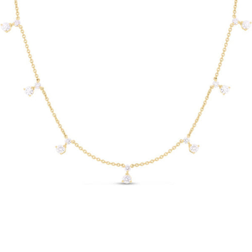Roberto Coin Jewelry - Diamonds by the Inch 18K Yellow Gold Dangling 7 Station Diamond Necklace | Manfredi Jewels