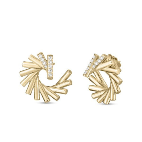 Roberto Coin Jewelry - Domino 18K Yellow and White Gold Diamond Curl Earrings | Manfredi Jewels