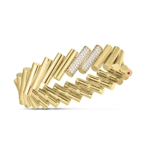 Domino 18K Yellow Gold Diamond Accent Large Bangle Bracelet