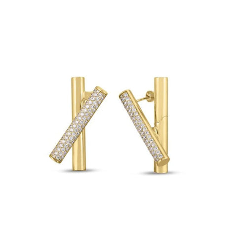 Domino 18K Yellow Gold Diamond Crossover Earrings