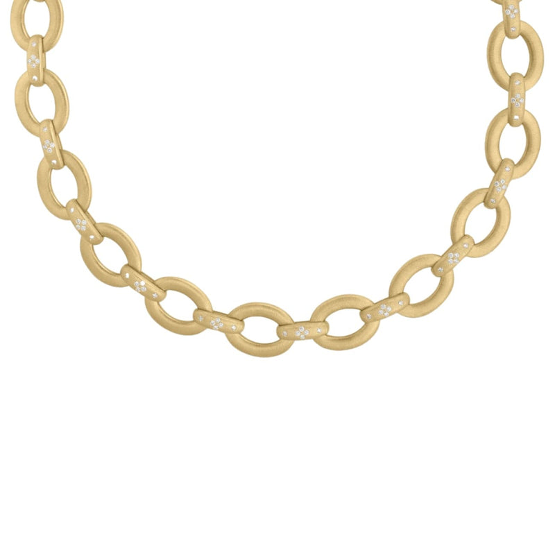 Roberto Coin Jewelry - Duchessa 18K Yellow Gold Oval Link Diamond Satin Collar Necklace | Manfredi Jewels