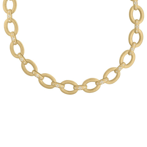 Duchessa 18K Yellow Gold Oval Link Diamond Satin Collar Necklace