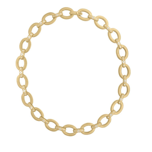 Roberto Coin Jewelry - Duchessa 18K Yellow Gold Oval Link Diamond Satin Collar Necklace | Manfredi Jewels