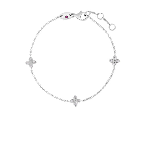 Roberto Coin Jewelry - Love By The Inch 18K White Gold 3 Station Flower Diamond Bracelet | Manfredi Jewels