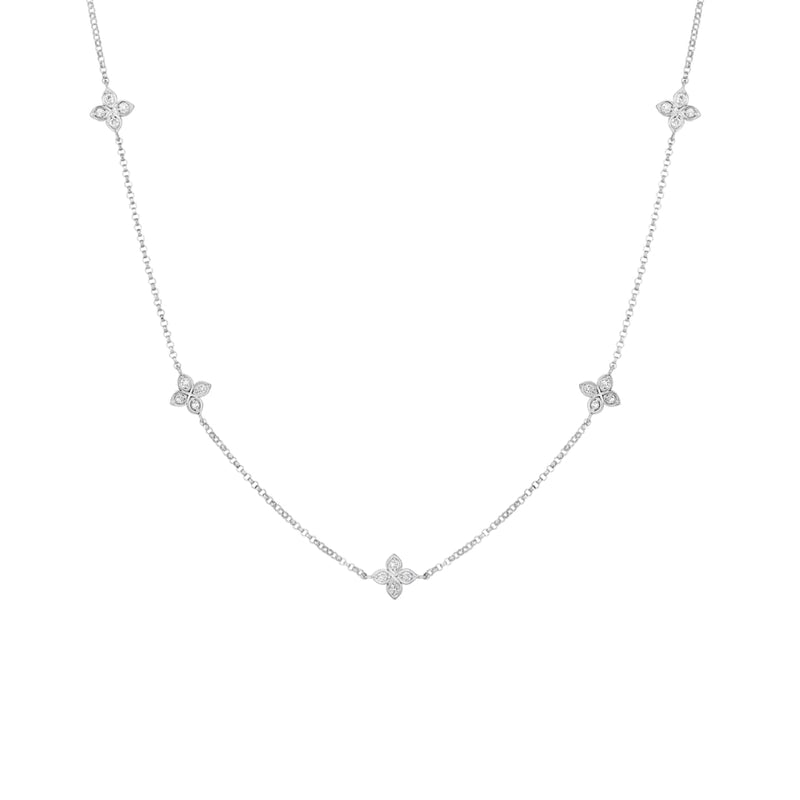 Roberto Coin Jewelry - Love By The Inch 18K White Gold 5 Station Flower Diamond Necklace | Manfredi Jewels