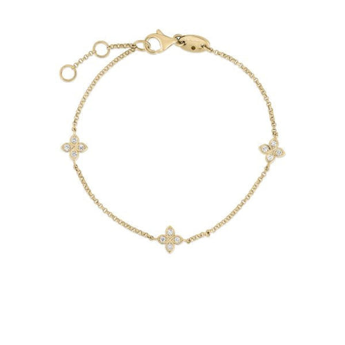 Roberto Coin Jewelry - Love By The Inch 18K Yellow Gold 3 Station Flower Diamond Bracelet | Manfredi Jewels